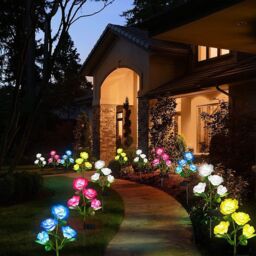 Leaper Solar-Powered Outdoor 4-Head Rose Decorative Landscape Light in Pink - thumbnail 5