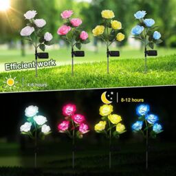 Leaper Solar-Powered Outdoor 4-Head Rose Decorative Landscape Light in Pink - thumbnail 3