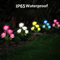 Leaper Solar-Powered Outdoor 4-Head Rose Decorative Landscape Light in Pink - thumbnail 4