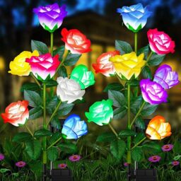 Leaper Solar-Powered Outdoor 4-Head Rose Decorative Landscape Light in Pink - thumbnail 2