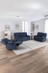 More4Homes Sydney 3 Seater Fabric Manual Recliner Sofa with Drinks Console in Blue - thumbnail 6