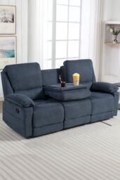 More4Homes Sydney 3 Seater Fabric Manual Recliner Sofa with Drinks Console in Blue - thumbnail 1