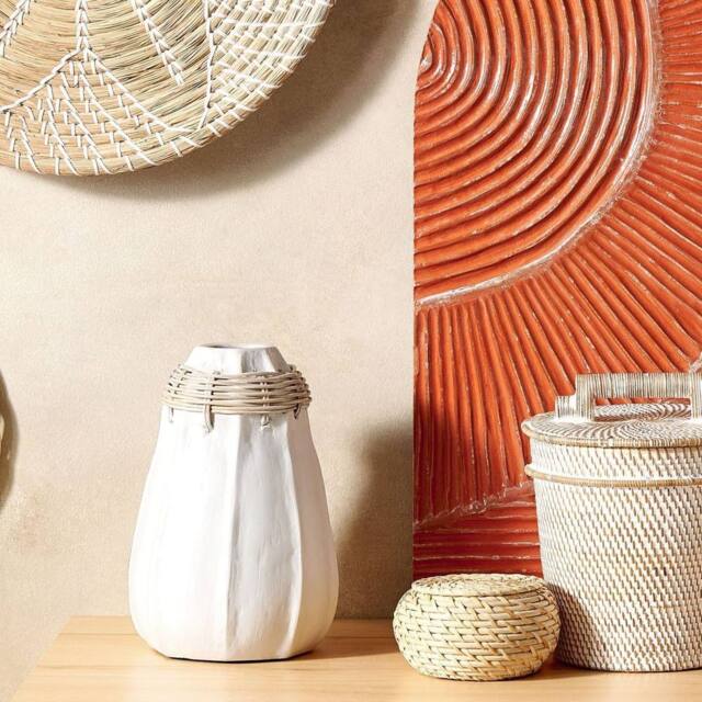 Wyld and Coco White Terracotta Vase with Rattan Neck - image 1