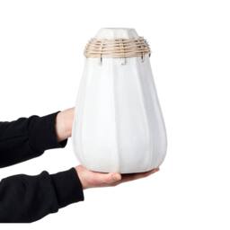 Wyld and Coco White Terracotta Vase with Rattan Neck - thumbnail 3