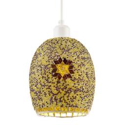 Happy Homewares Dome Shaped Pendant Light Shade with Glass Mosaic Beaded Construction in Gold - thumbnail 1