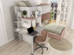 Vente-unique Corner Bunk Beds 2 X 90 X 190 Cm - With Desk - Grey, White & Pink in Light Grey - Size: Single - thumbnail 5