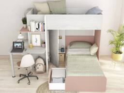 Vente-unique Corner Bunk Beds 2 X 90 X 190 Cm - With Desk - Grey, White & Pink in Light Grey - Size: Single - thumbnail 4