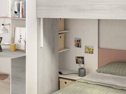 Vente-unique Corner Bunk Beds 2 X 90 X 190 Cm - With Desk - Grey, White & Pink in Light Grey - Size: Single - thumbnail 8