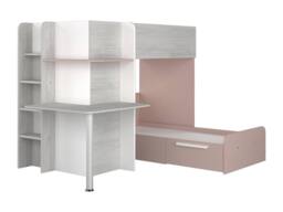 Vente-unique Corner Bunk Beds 2 X 90 X 190 Cm - With Desk - Grey, White & Pink in Light Grey - Size: Single - thumbnail 6