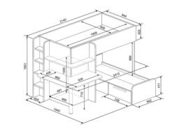 Vente-unique Corner Bunk Beds 2 X 90 X 190 Cm - With Desk - Grey, White & Pink in Light Grey - Size: Single - thumbnail 9