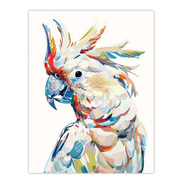 "Artery8 Cockatoo Parrot Bird Portrait Bright Design Wall Art Print in White - Size: W24"" x H32""" - image 1