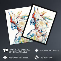 "Artery8 Cockatoo Parrot Bird Portrait Bright Design Wall Art Print in White - Size: W24"" x H32""" - thumbnail 2