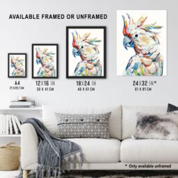"Artery8 Cockatoo Parrot Bird Portrait Bright Design Wall Art Print in White - Size: W24"" x H32""" - thumbnail 3