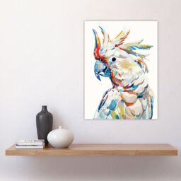 "Artery8 Cockatoo Parrot Bird Portrait Bright Design Wall Art Print in White - Size: W24"" x H32""" - thumbnail 4