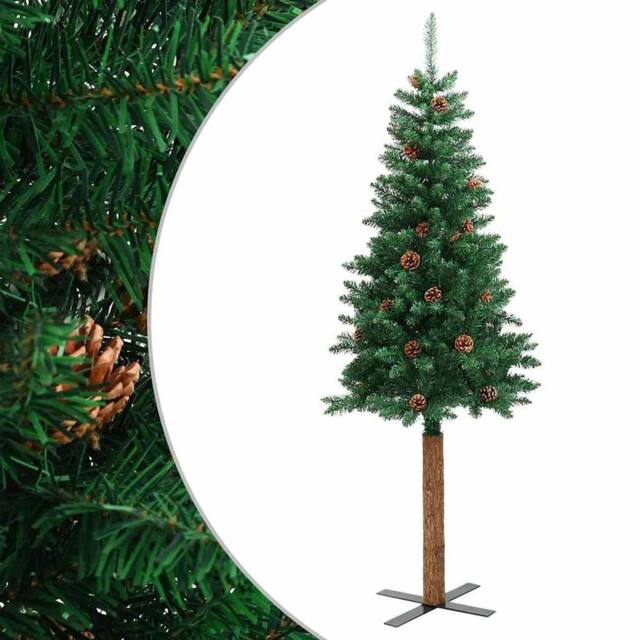 Berkfield Home Slim Christmas Tree with Real Wood & Cones Green 180 cm PVC - image 1