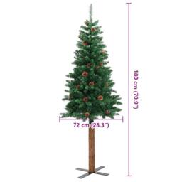 Berkfield Home Slim Christmas Tree with Real Wood & Cones Green 180 cm PVC - thumbnail 7