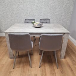KOSY KOALA Modern Grey Dining Table Set with 4 Grey Velvet Chairs - Kitchen Dining Room Furniture in Brown - thumbnail 5