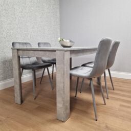 KOSY KOALA Modern Grey Dining Table Set with 4 Grey Velvet Chairs - Kitchen Dining Room Furniture in Brown - thumbnail 3