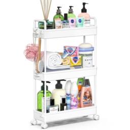 FORGEVIO Rolling Trolley, Kitchen Trolley with 3 Levels, Narrow-3 tier in White - thumbnail 5