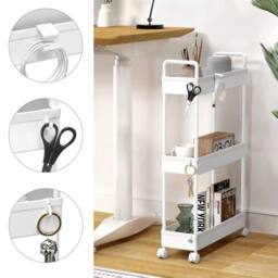 FORGEVIO Rolling Trolley, Kitchen Trolley with 3 Levels, Narrow-3 tier in White - thumbnail 3