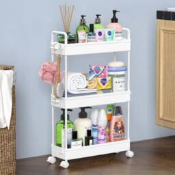FORGEVIO Rolling Trolley, Kitchen Trolley with 3 Levels, Narrow-3 tier in White - thumbnail 1