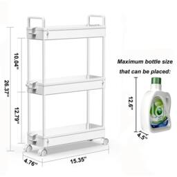 FORGEVIO Rolling Trolley, Kitchen Trolley with 3 Levels, Narrow-3 tier in White - thumbnail 2
