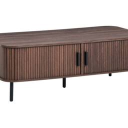 Wyld and Coco Retro Coffee Table Dark Brown Top Black Metal Legs and Sliding Storage - thumbnail 2