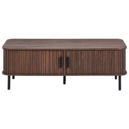 Wyld and Coco Retro Coffee Table Dark Brown Top Black Metal Legs and Sliding Storage - thumbnail 4