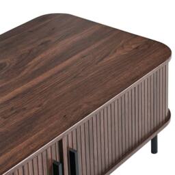 Wyld and Coco Retro Coffee Table Dark Brown Top Black Metal Legs and Sliding Storage - thumbnail 8