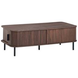 Wyld and Coco Retro Coffee Table Dark Brown Top Black Metal Legs and Sliding Storage - thumbnail 7