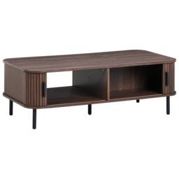 Wyld and Coco Retro Coffee Table Dark Brown Top Black Metal Legs and Sliding Storage - thumbnail 6