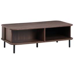 Wyld and Coco Retro Coffee Table Dark Brown Top Black Metal Legs and Sliding Storage - thumbnail 5