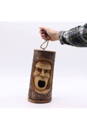 KDMD Hand-Carved Tree Trunk Bird House with Grumpy Old Man Face in Brown - thumbnail 2
