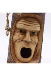KDMD Hand-Carved Tree Trunk Bird House with Grumpy Old Man Face in Brown - thumbnail 4