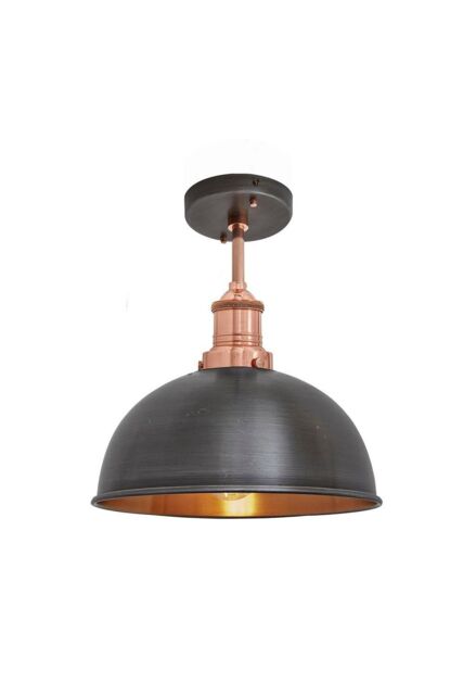 Industville Brooklyn Dome Flush Mount, 8 Inch, Pewter & Copper, Copper Holder - image 1