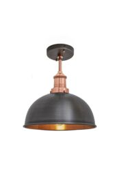 Industville Brooklyn Dome Flush Mount, 8 Inch, Pewter & Copper, Copper Holder - thumbnail 1