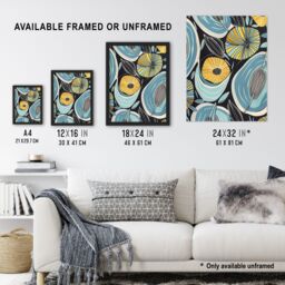 "Artery8 Abstract Blue & Yellow Flowers Seeds Design Wall Art Print - Size: W12"" x H16""" - thumbnail 3
