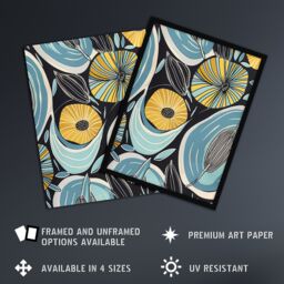 "Artery8 Abstract Blue & Yellow Flowers Seeds Design Wall Art Print - Size: W12"" x H16""" - thumbnail 2