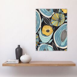 "Artery8 Abstract Blue & Yellow Flowers Seeds Design Wall Art Print - Size: W12"" x H16""" - thumbnail 4