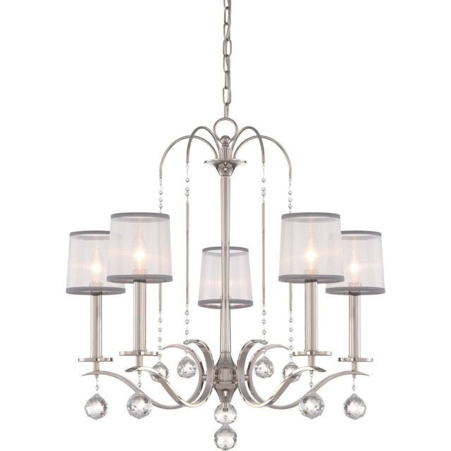 Loops 5 Bulb Chandelier Hanging Pendant LIght Imperial Silver LED E14 40W Bulb in Metallics