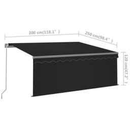 Berkfield Home Manual Retractable Awning with Blind&LED 3x2.5m Anthracite in Black - thumbnail 7