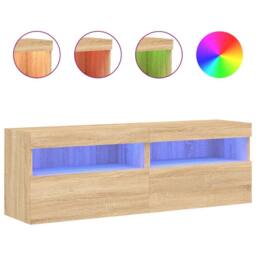 Berkfield Home TV Wall Cabinets with LED Lights 2 pcs Sonoma Oak 60x30x40 cm in Light Tan - Size: 60 x 30 x 40 cm - thumbnail 1