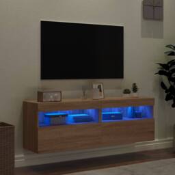 Berkfield Home TV Wall Cabinets with LED Lights 2 pcs Sonoma Oak 60x30x40 cm in Light Tan - Size: 60 x 30 x 40 cm - thumbnail 4