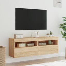 Berkfield Home TV Wall Cabinets with LED Lights 2 pcs Sonoma Oak 60x30x40 cm in Light Tan - Size: 60 x 30 x 40 cm - thumbnail 5