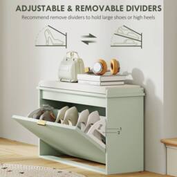 STILVORA Shoe Bench with Flip Drawer & Cushion Seat in Green - thumbnail 8