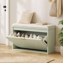 STILVORA Shoe Bench with Flip Drawer & Cushion Seat in Green - thumbnail 1