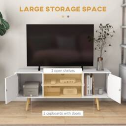 Wyld Haus Vido 120cm White TV Cabinet Open Shelves & Wooden Legs - thumbnail 5