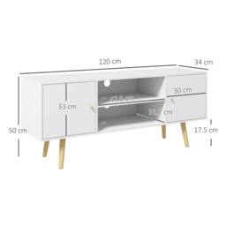 Wyld Haus Vido 120cm White TV Cabinet Open Shelves & Wooden Legs - thumbnail 4