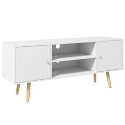 Wyld Haus Vido 120cm White TV Cabinet Open Shelves & Wooden Legs - thumbnail 2