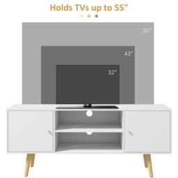 Wyld Haus Vido 120cm White TV Cabinet Open Shelves & Wooden Legs - thumbnail 8